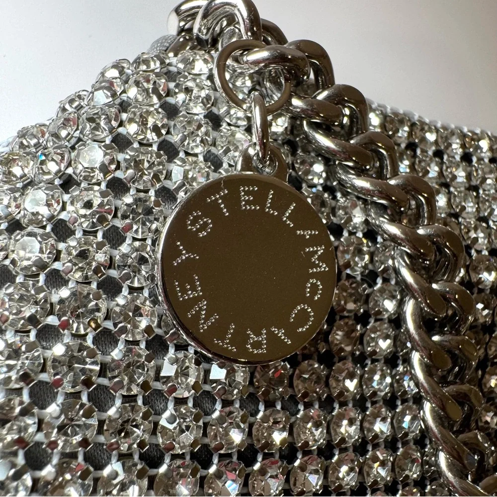 NWT Stella McCartney Crystal Rhinestone Soft Clutch W Silver Chain Crossbody